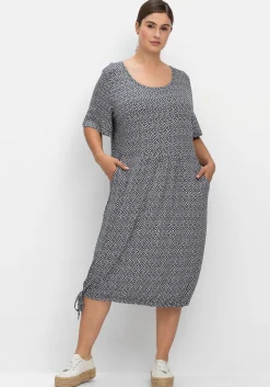 Jerseykleid mit Minimalprint und Saum-Tunnelzug