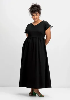 Jerseykleid mit weitem Rock und V-Ausschnitt