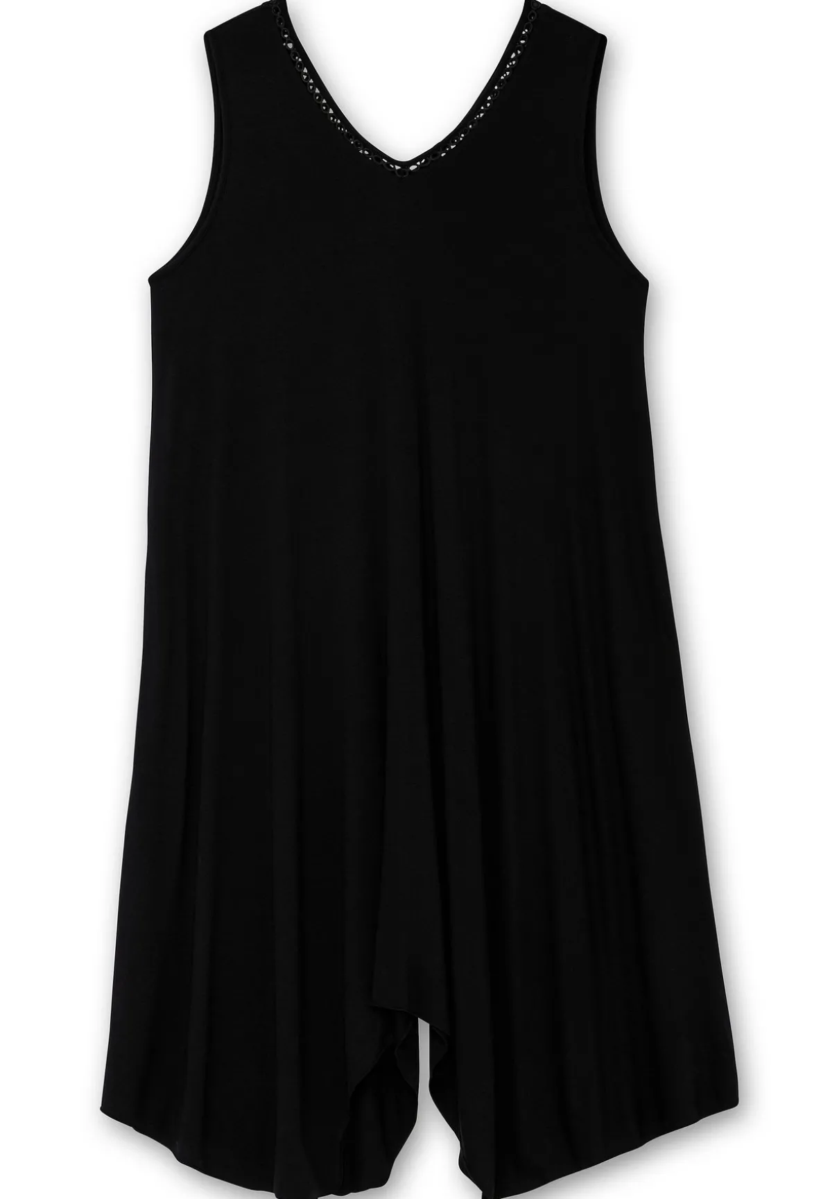 Jerseykleid mit Zipfelsaum und Lochstickerei