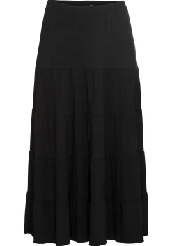 Jerseyrock in Maxilänge, mit stufigen Volants