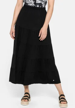 Jerseyrock in Maxilänge, mit stufigen Volants