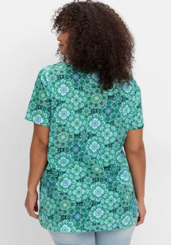 Jerseyshirt mit Blumendruck und Karreeausschnitt