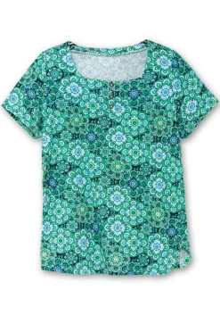 Jerseyshirt mit Blumendruck und Karreeausschnitt