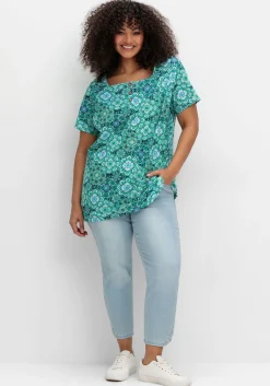 Jerseyshirt mit Blumendruck und Karreeausschnitt