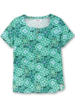 Jerseyshirt mit Blumendruck und Karreeausschnitt