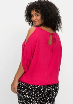 Jerseyshirt mit geschlitzten Fledermausärmeln