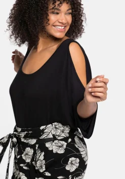 Jerseyshirt mit geschlitzten Fledermausärmeln