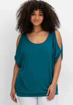 Jerseyshirt mit geschlitzten Fledermausärmeln