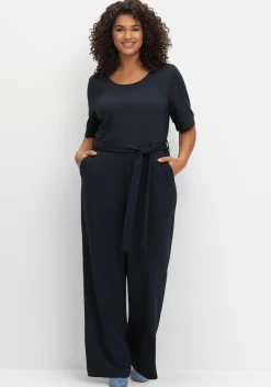 Jumpsuit mit Bindegürtel und weitem Bein