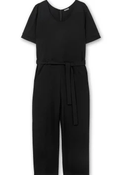 Jumpsuit mit Bindegürtel und weitem Bein