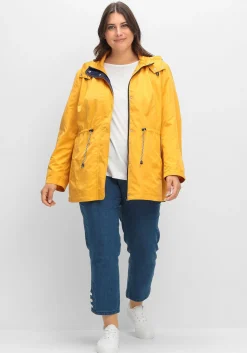 Kapuzenjacke mit Kontrastfutter und Taillen-Tunnelzug