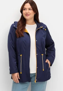 Kapuzenjacke mit Kontrastfutter und Taillen-Tunnelzug