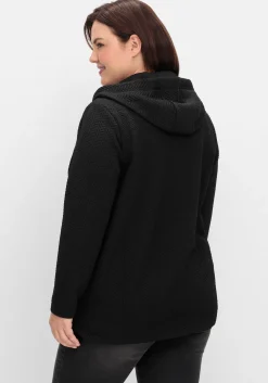 Kapuzen-Sweatjacke in Fischgrät-Struktur