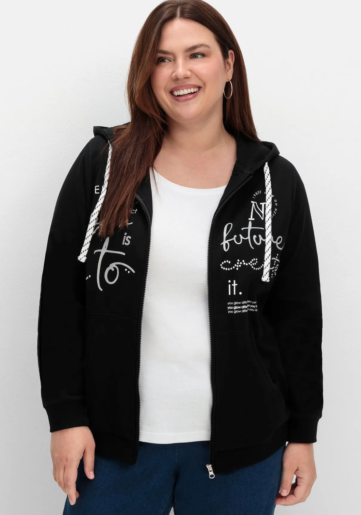 Kapuzensweatjacke mit Print und Kängurutasche