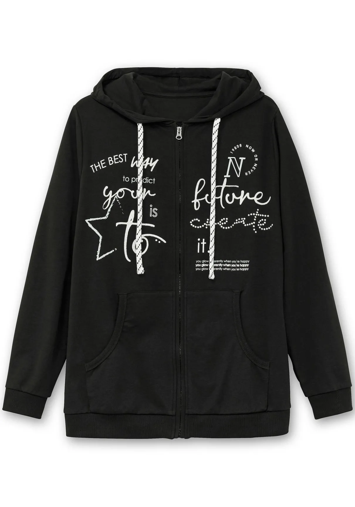 Kapuzensweatjacke mit Print und Kängurutasche