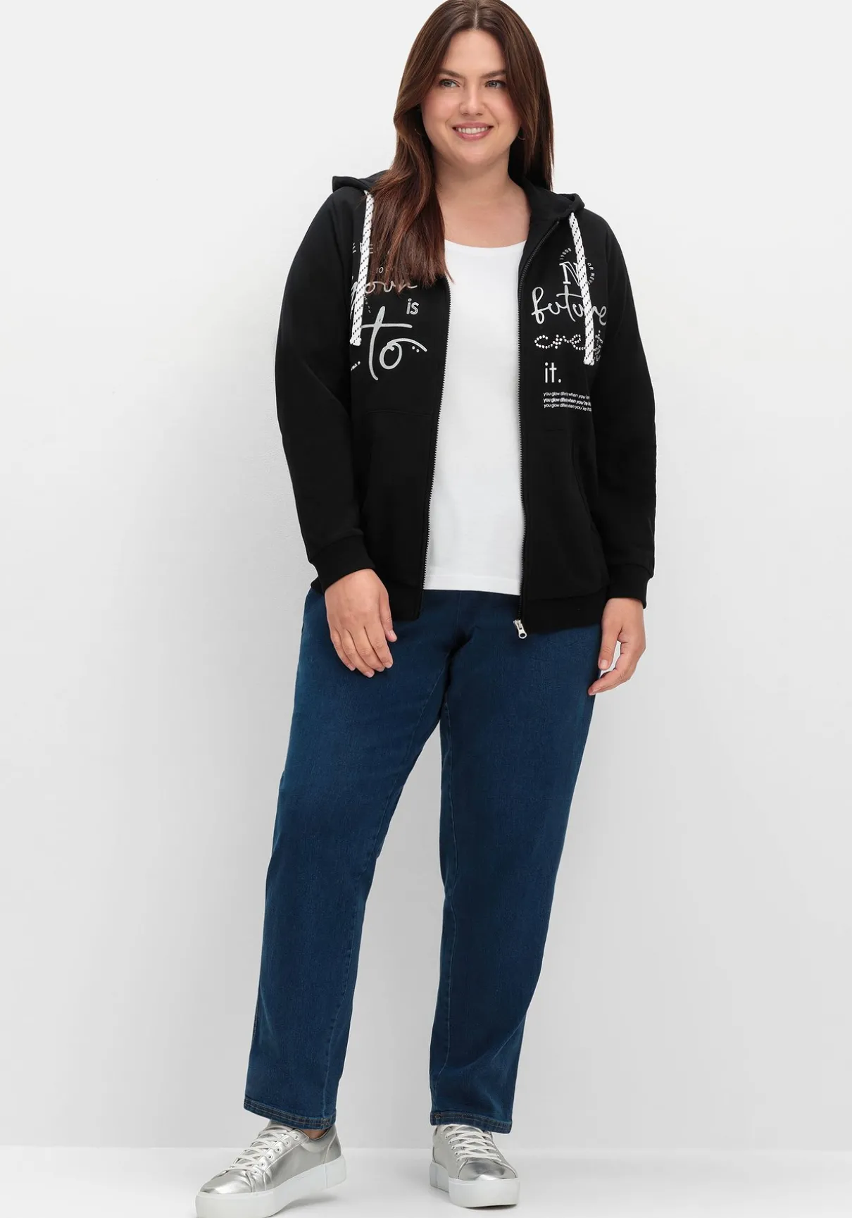 Kapuzensweatjacke mit Print und Kängurutasche