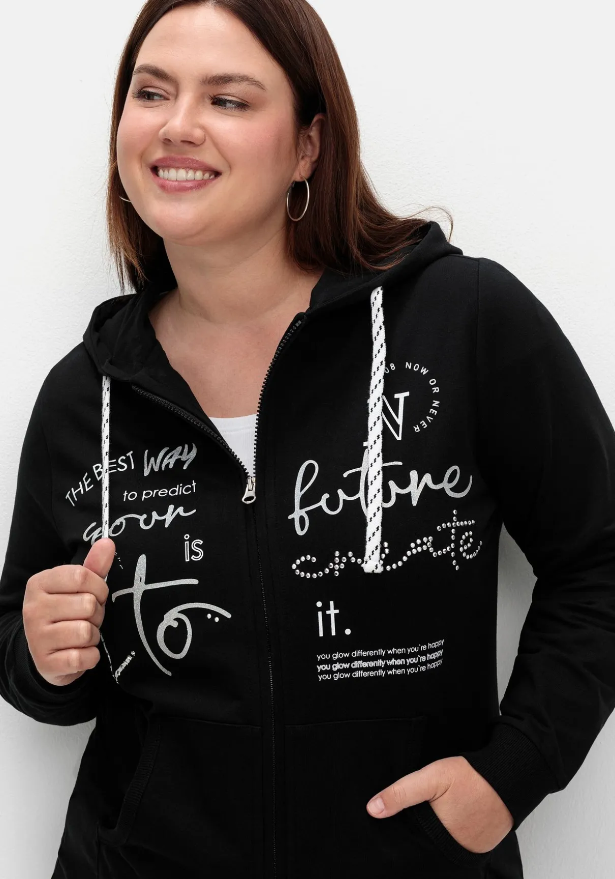 Kapuzensweatjacke mit Print und Kängurutasche