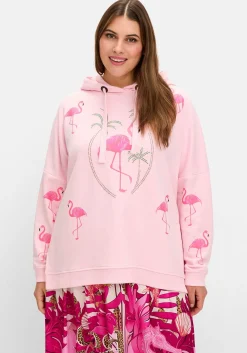 Kapuzensweatshirt mit Flamingo-Prints und Glitzersteinen