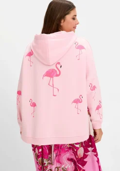 Kapuzensweatshirt mit Flamingo-Prints und Glitzersteinen