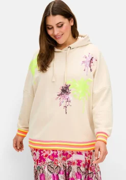 Kapuzensweatshirt mit Palmenprints und Ringelbündchen
