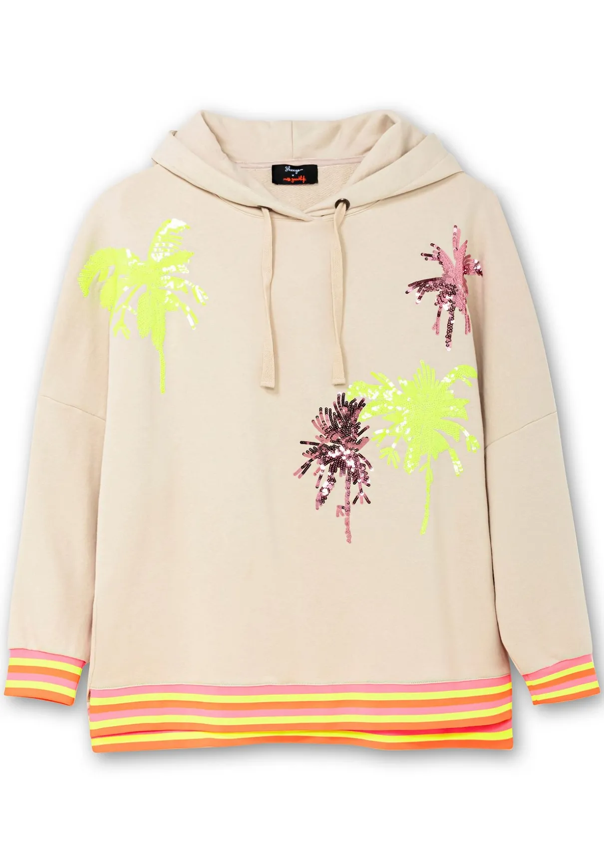 Kapuzensweatshirt mit Palmenprints und Ringelbündchen