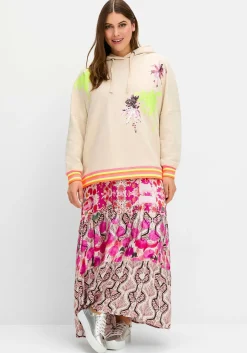 Kapuzensweatshirt mit Palmenprints und Ringelbündchen