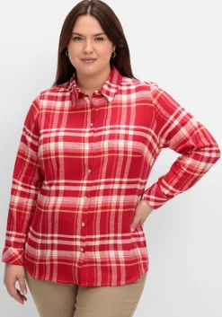 Karierte Flanellbluse mit Krempelärmeln