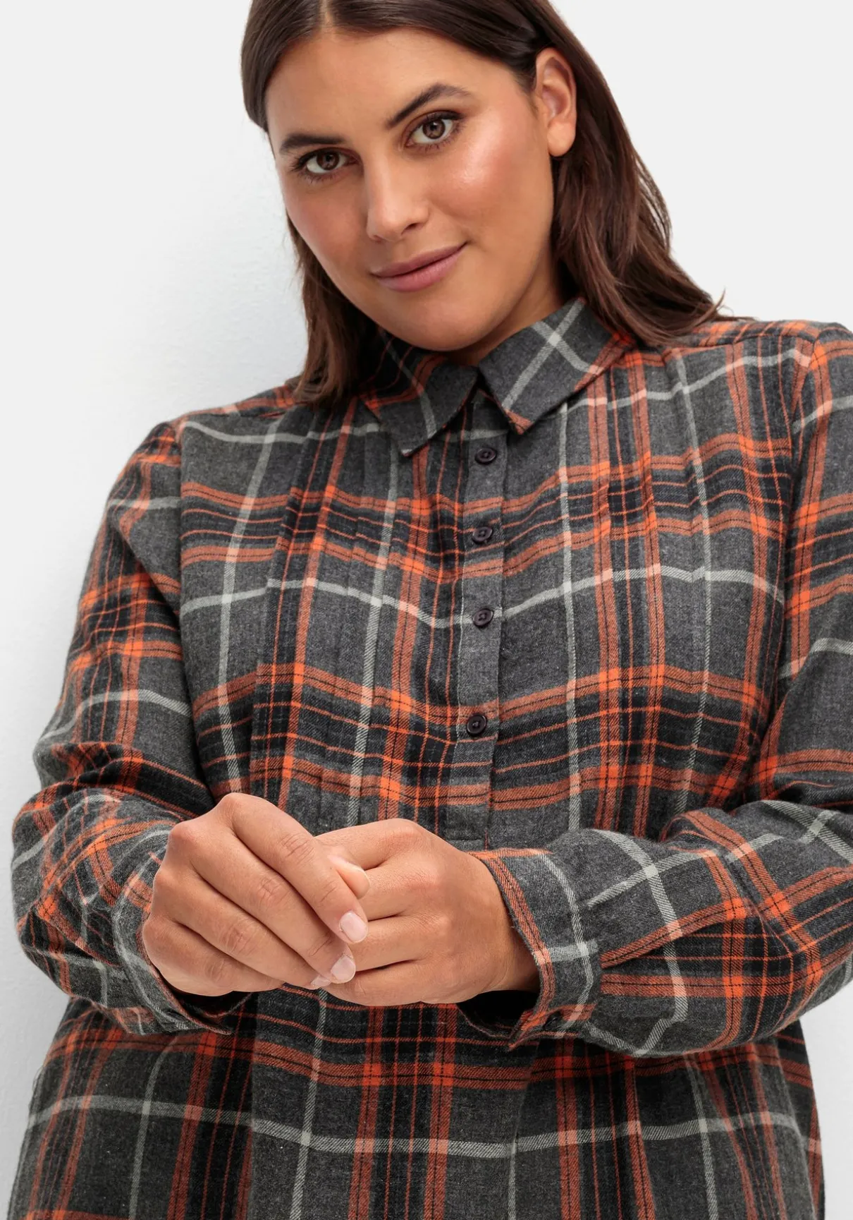 Karierte Flanell-Tunika mit Krempelarm