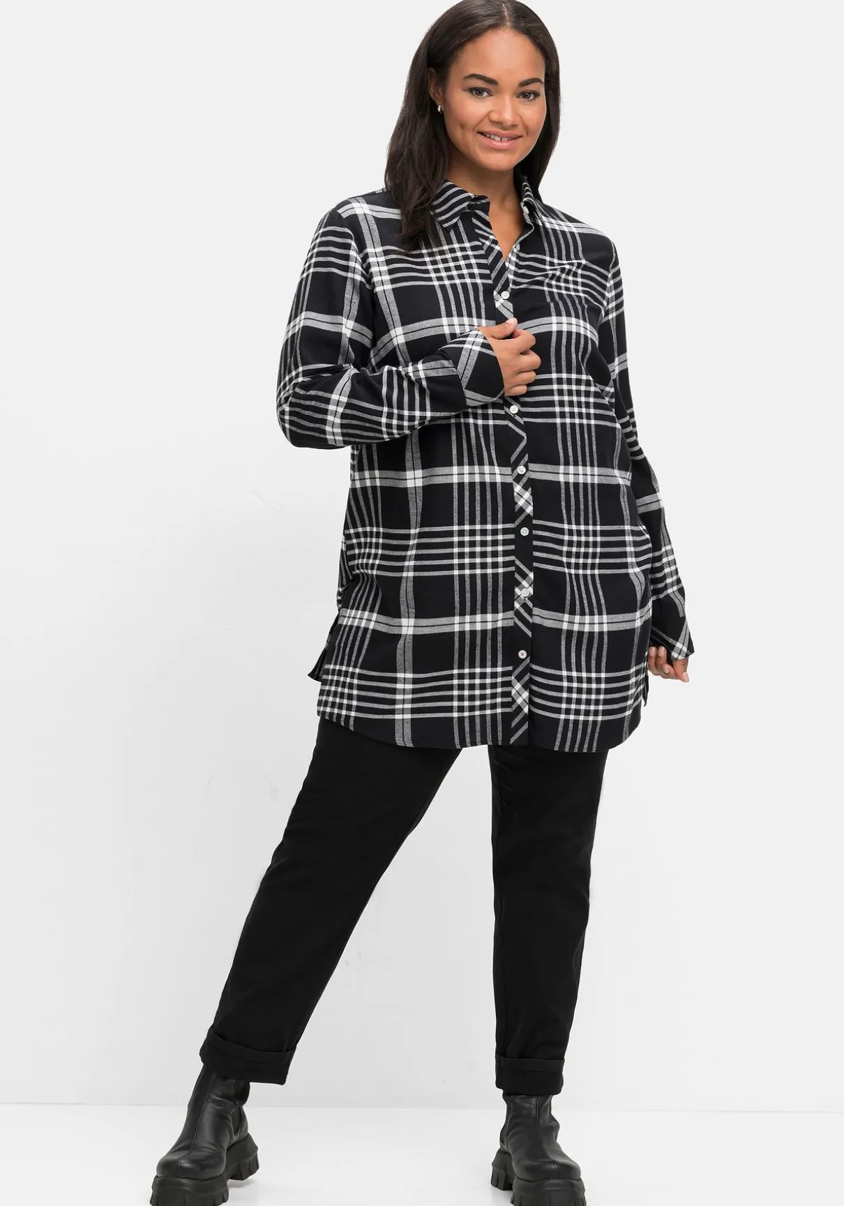 Karierte Hemdbluse in Longform