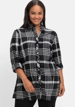 Karierte Hemdbluse in Longform