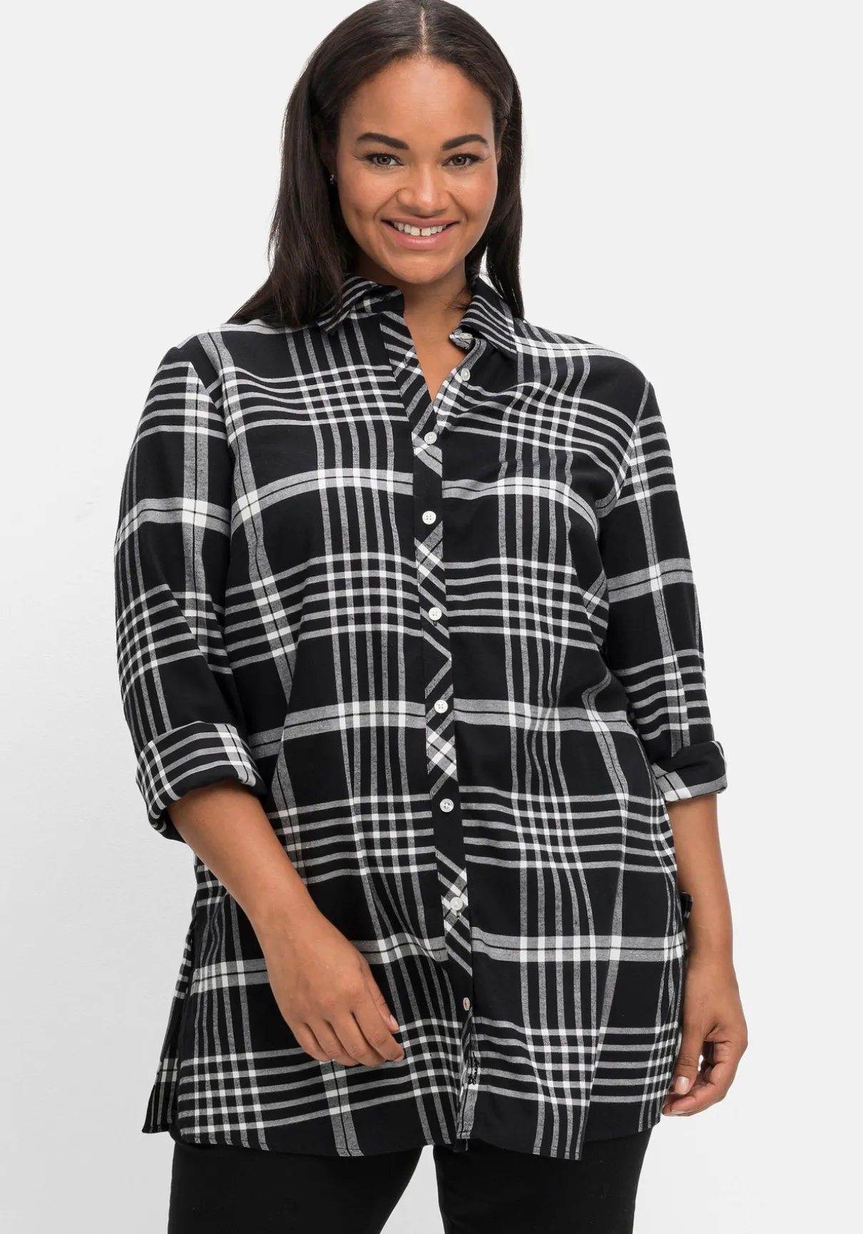 Karierte Hemdbluse in Longform