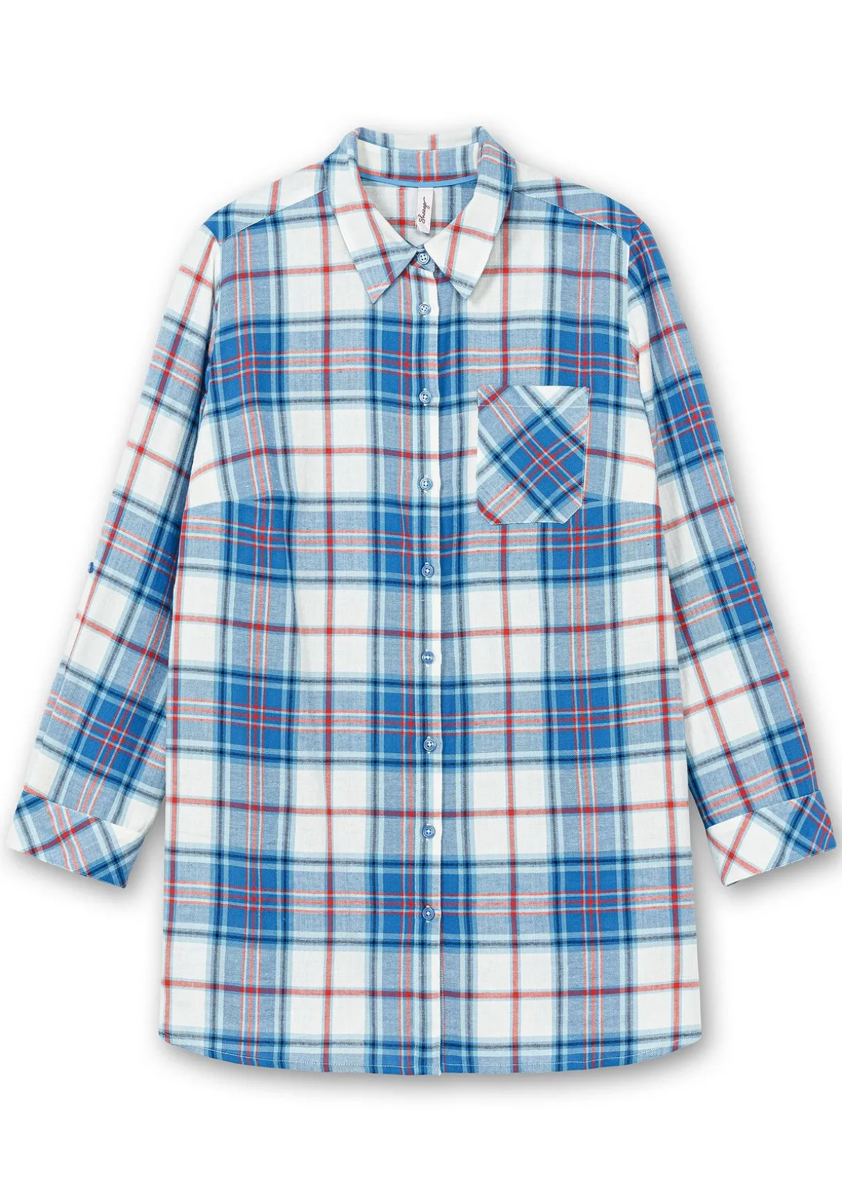 Karierte Longbluse mit Krempelfunktion