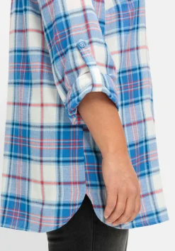 Karierte Longbluse mit Krempelfunktion