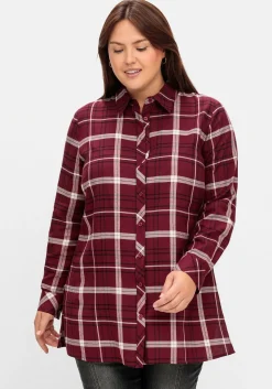Karierte Longbluse mit Kragen und Manschettenärmel