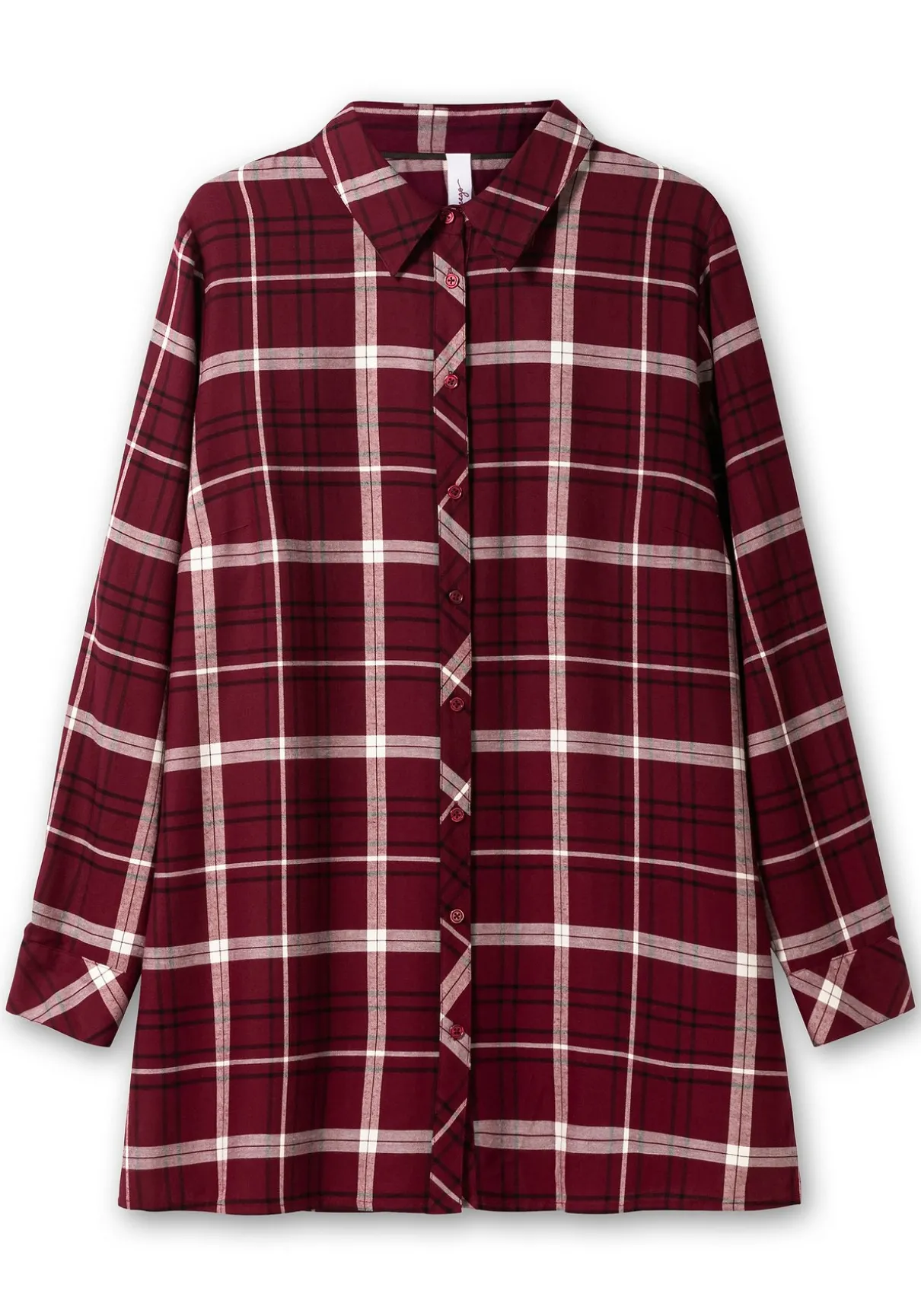 Karierte Longbluse mit Kragen und Manschettenärmel