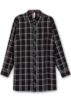 Karierte Longbluse mit Seitenschlitzen