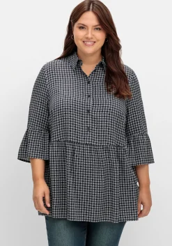 Karierte Tunika mit Volants und 3/4-Ärmeln