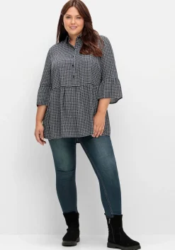 Karierte Tunika mit Volants und 3/4-Ärmeln