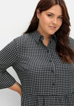 Karierte Tunika mit Volants und 3/4-Ärmeln