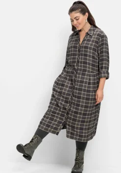 Kariertes Blusenkleid mit Taillennaht