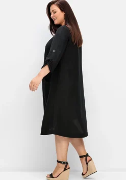 Kleid in A-Linie mit 3/4-Ärmeln, aus Leinen-Viskose-Mix