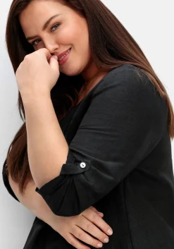 Kleid in A-Linie mit 3/4-Ärmeln, aus Leinen-Viskose-Mix