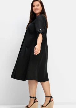 Kleid in A-Linie mit 3/4-Ärmeln, aus Leinen-Viskose-Mix