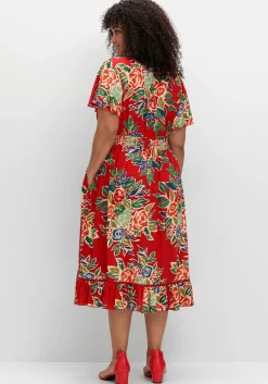 Kleid mit Blumendruck und Volantärmeln