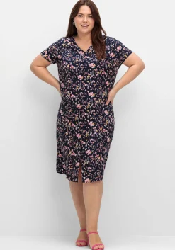 Kleid mit Knopfleiste und Blumendruck