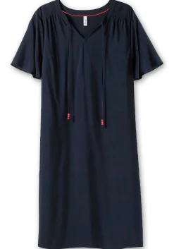 Kleid mit Schlitz und Bindeband am Ausschnitt