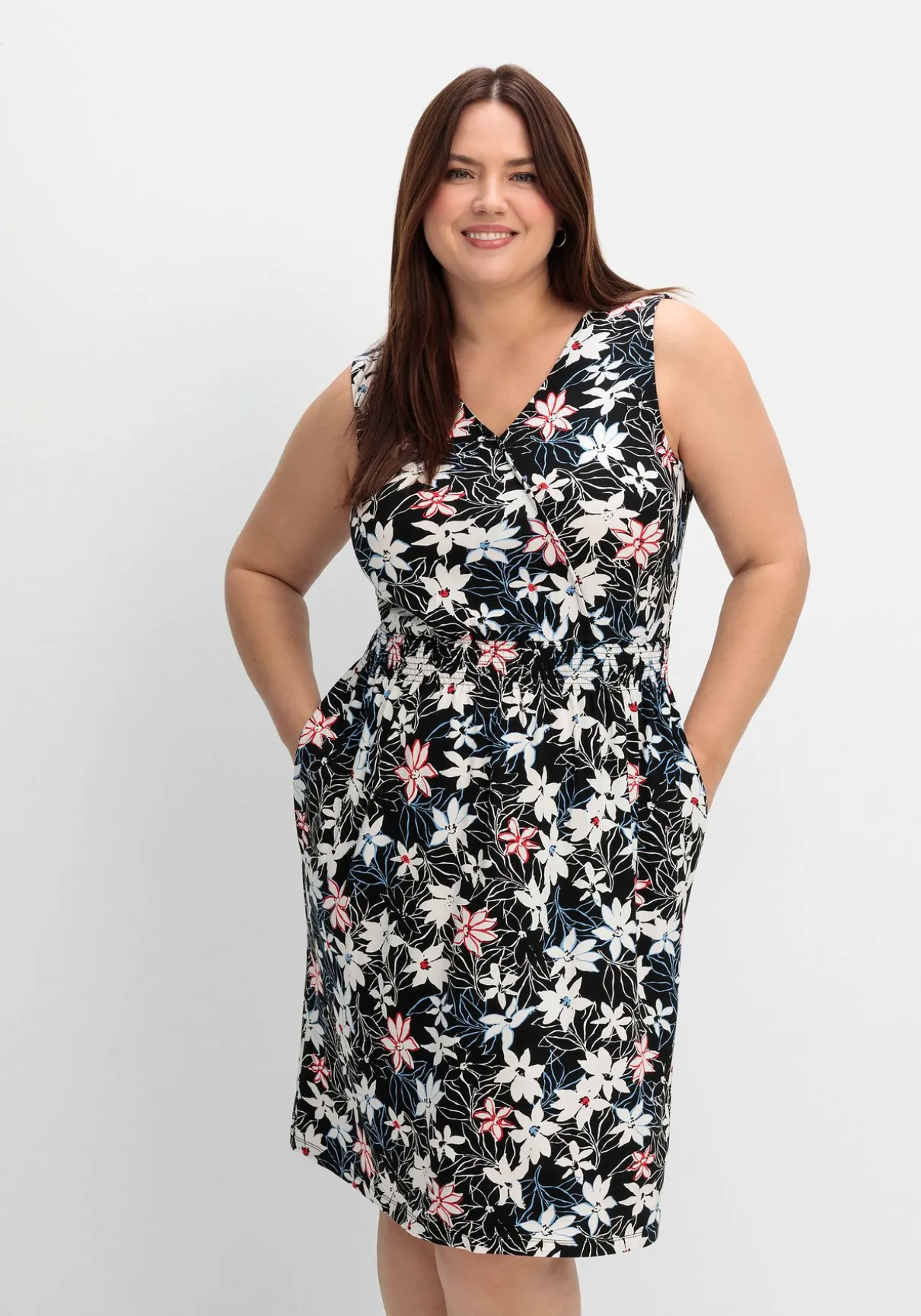 Knielanges Jerseykleid in Wickeloptik