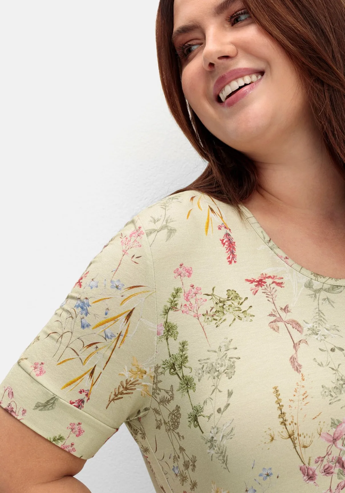 Knielanges Jerseykleid mit Blumenmuster