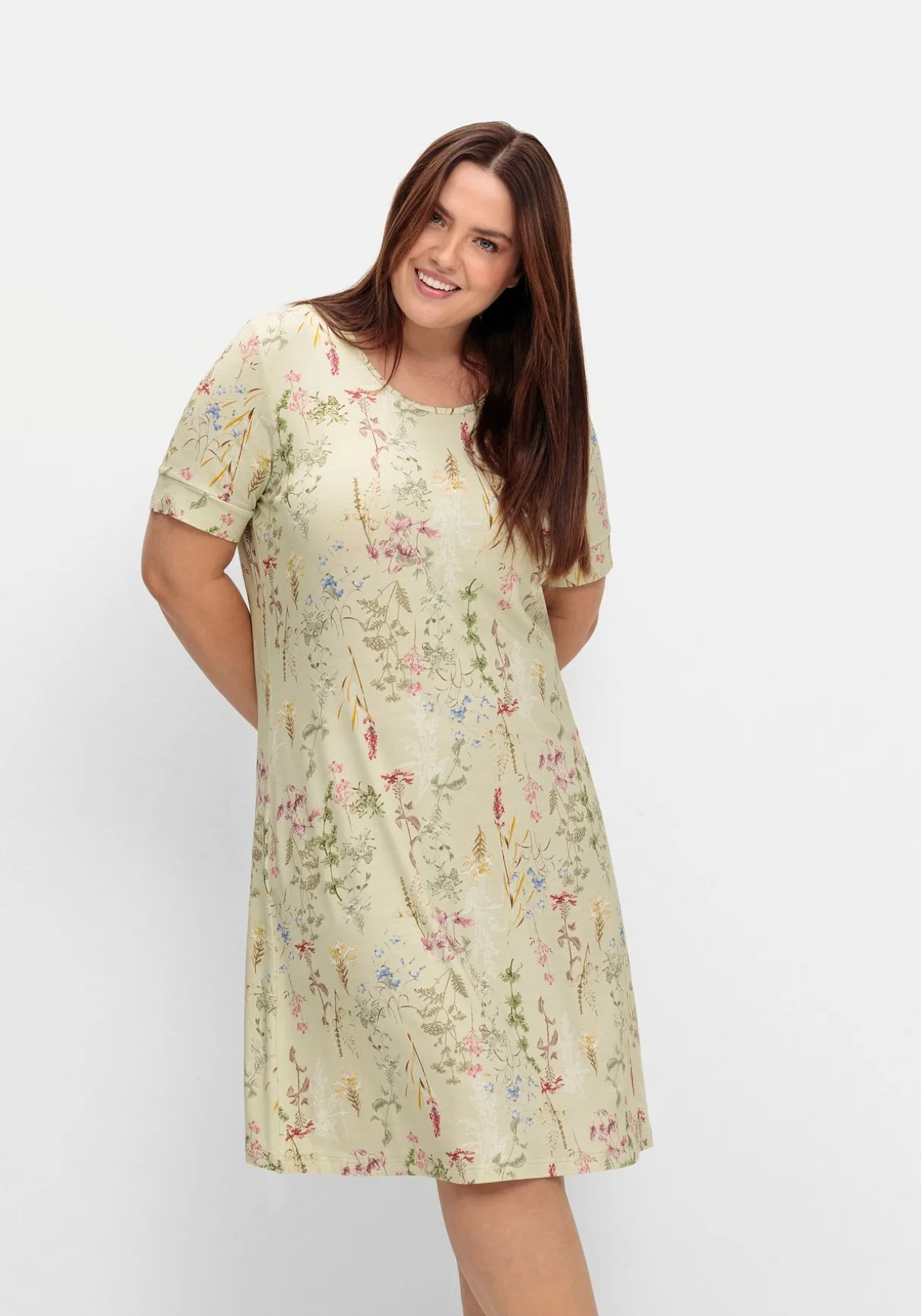 Knielanges Jerseykleid mit Blumenmuster