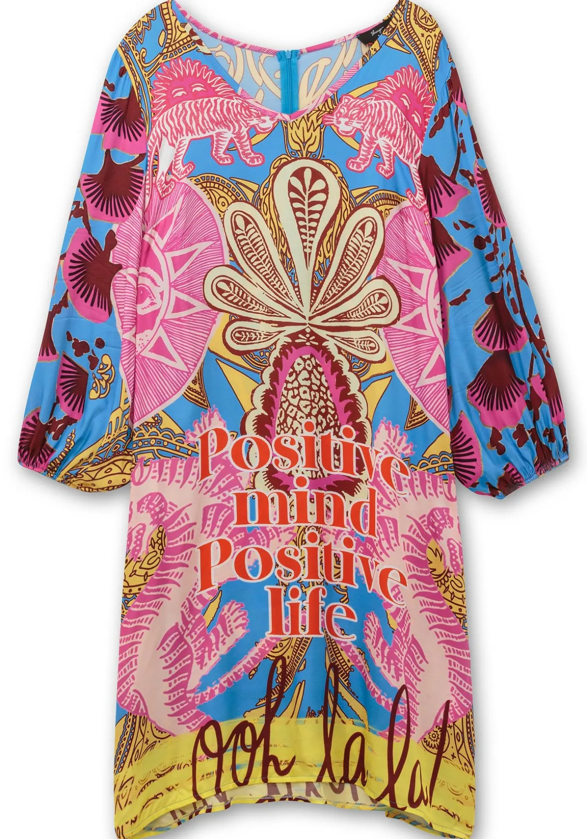 Knielanges Kleid im Mustermix, mit Ballonärmeln